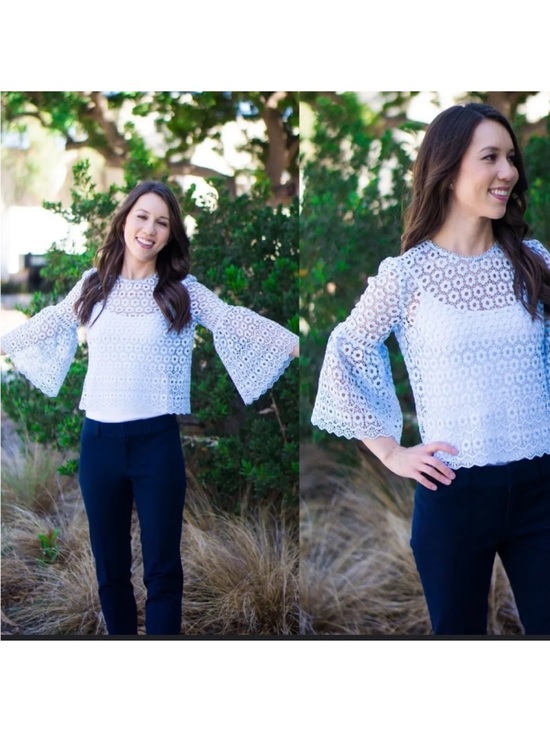 J. Crew Tops - J.Crew Lace Bell Sleeve Blouse Size 2 White Floral Eyelet Top NWT Boho